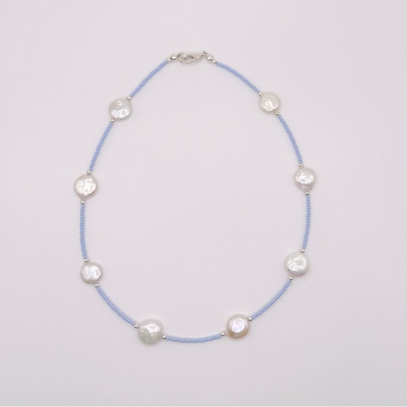 🆕 Wonder & Waves Light Blue Beaded Freshwater Coin Pearl Necklace - Picture 2 of 2